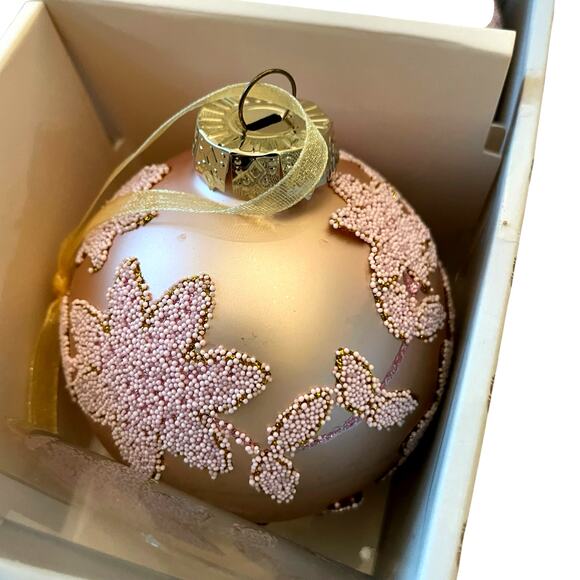 Laura Ashley Pink Beaded Glass Christmas Ornaments 3in Set of 4 Holiday Glam NEW - Picture 5 of 15